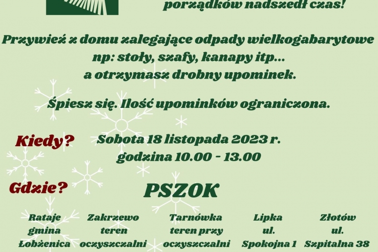"Posprzątaj na święta" - akcja promująca zbiórkę odpadów wielkogabarytowych w PSZOK