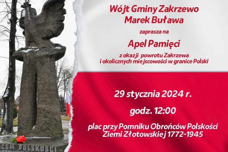 Zaproszenie na Apel Pamięci - 29 stycznia 2024 r.