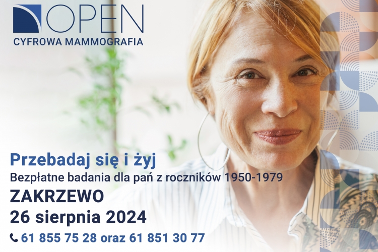 Bezpłatne badania mammograficzne - 26.08.2024 r.