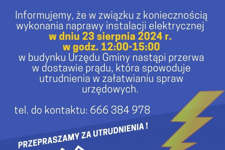 Przerwa w dostawie prądu w budynku Urzędu Gminy!