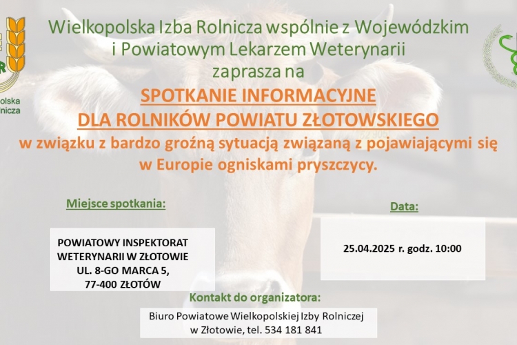 Plakat  informacyjny - spotkanie w sprawie pryszczycy