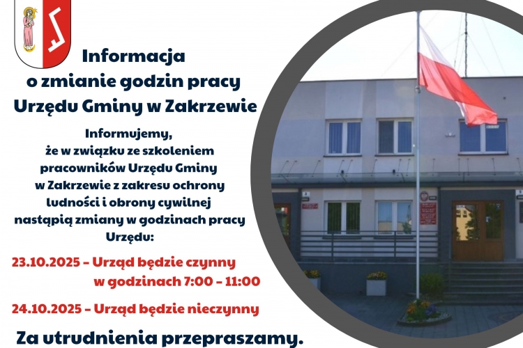 Miniatura Uwaga! Zmiana godzin pracy Urzędu Gminy!