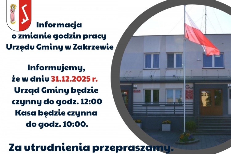 Miniatura Informacja o zmianie godzin pracy Urzędu